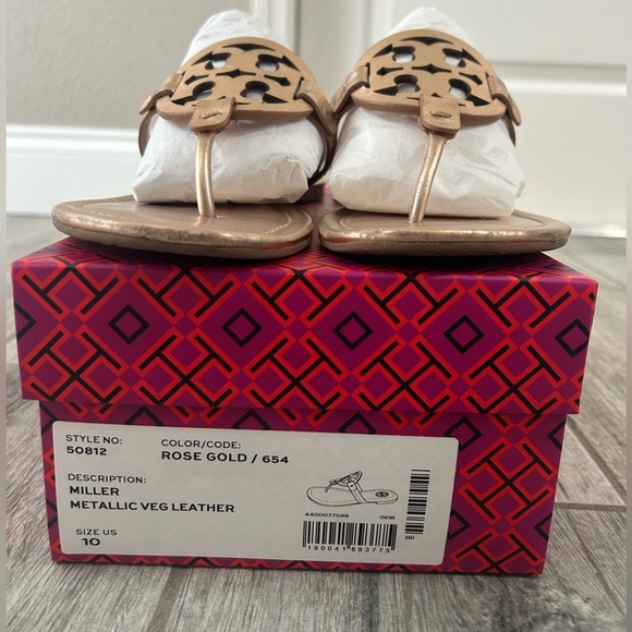 🎀Authentic Tory Burch Miller Sandals & Box Sz10 Rose Gold 💎 - Picture 2 of 11